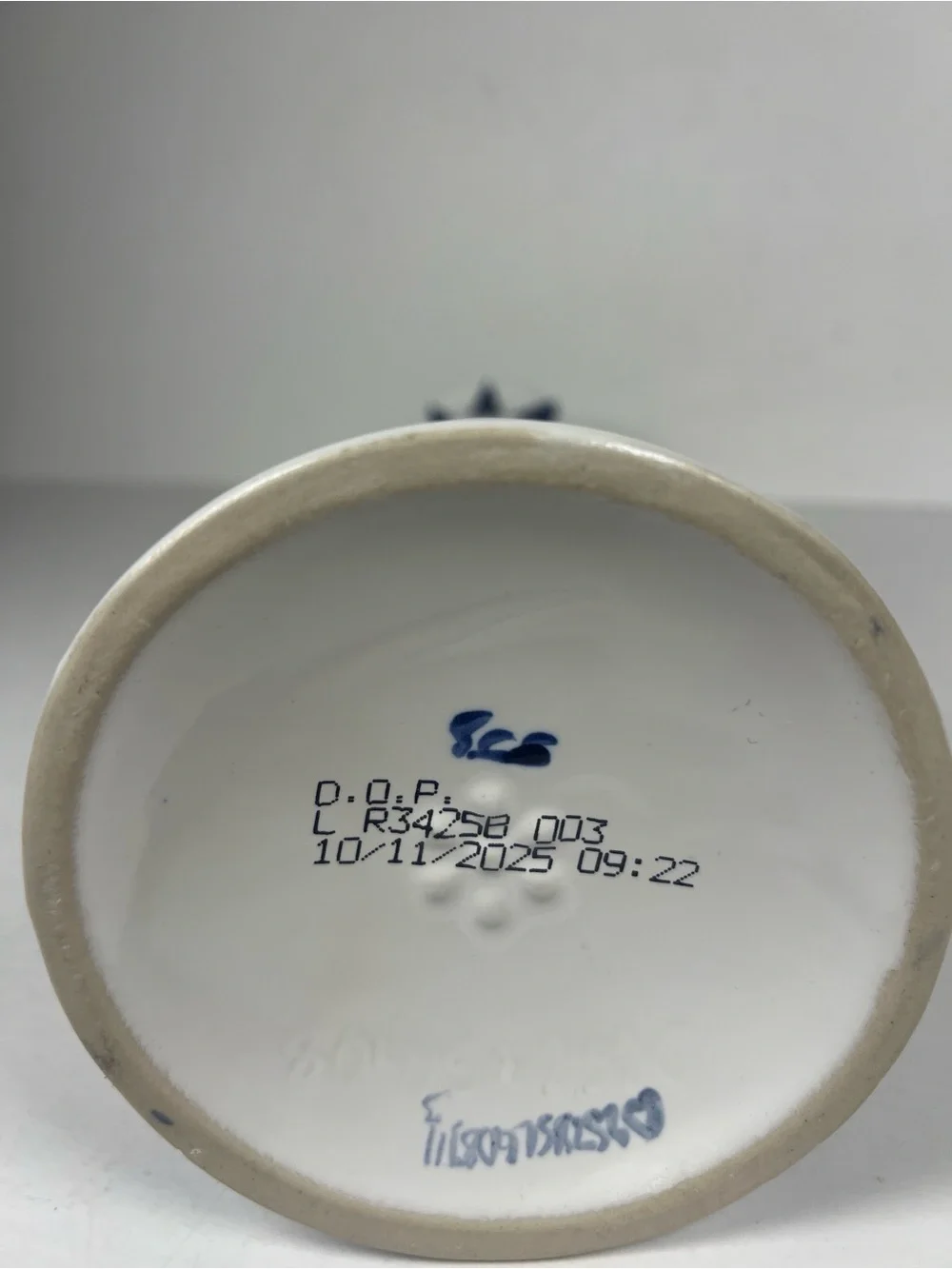 White Ceramic Accent Vase with Blue Floral Motif